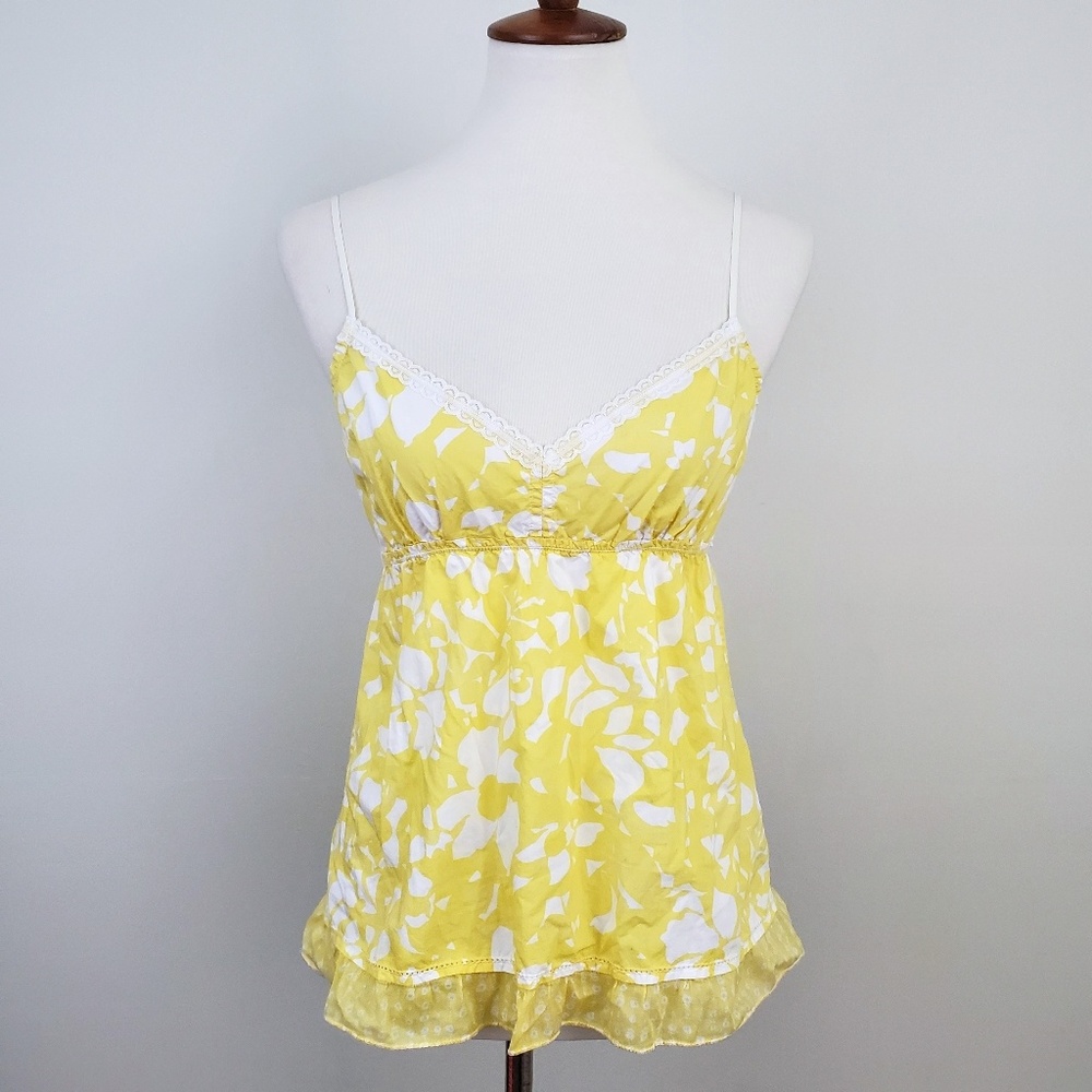 American Eagle Yellow Floral Cotton Tank T…